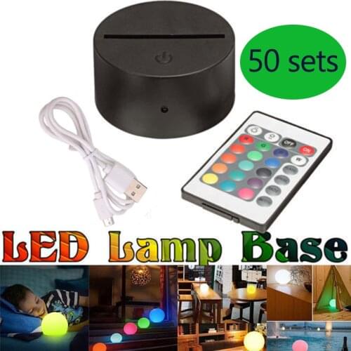 50 sets Night Lights Lamp Bases 3D Illusion USB Cable Remote Control 7 Color Led night lamp Assembled Base For Lighting Accessor