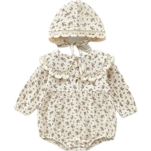 Flower Infant Toddler Baby Girls Romper Vintage Long Sleeve Newborn Rompers Jumpsuit Spring Autumn Baby Girl Clothing For 3m-24m