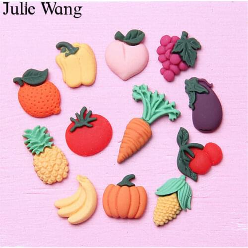 Julie Wang 30PCS Mixed Resin Pumpkin Banana Carrot Tomato Charms Artificial Vegetables Fruit Pendants Jewelry Making Accessory