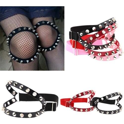 Sexy PU Leather Rivet Garter Belt Punk Leather Leg Ring Thigh Harness Women Harajuku Style Garter Belt Rock Girl Suspenders