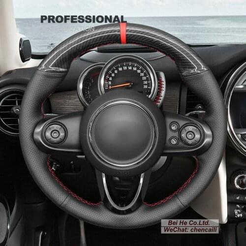 DIY Hand Stitching PU Carbon Fiber Black Leather Car Steering Wheel Cover for Mini Clubman 2016-2020 / Convertible