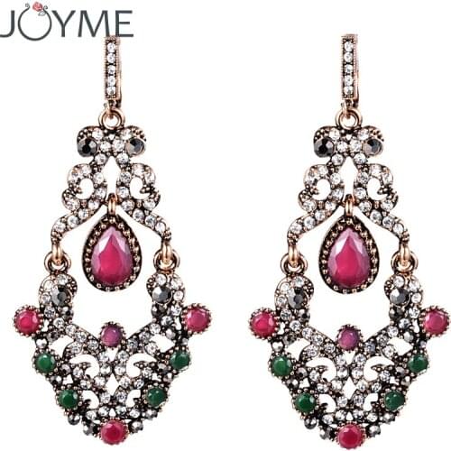 Fashion Bohemian Bridal Long Earrings for Women Dangle Hanging Earrings Resin Red Statement Antique Gold Earring 3 Colors 2018