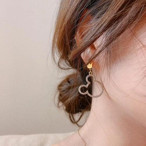 Bear Crown Lovely Mouse Earrings Dangle Crystals Cartoon Pendant Luxury Korean Jewelry Charm 2021 Halloween Party Accessories