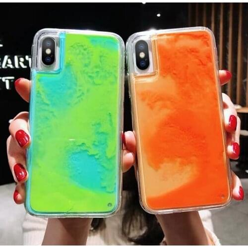 Luminous Neon Sand Case For Iphone XS XR XS MAX X Liquid Glitter Quicksand Glow In The Dark phone Case Cover for Iphone 6 7 8
