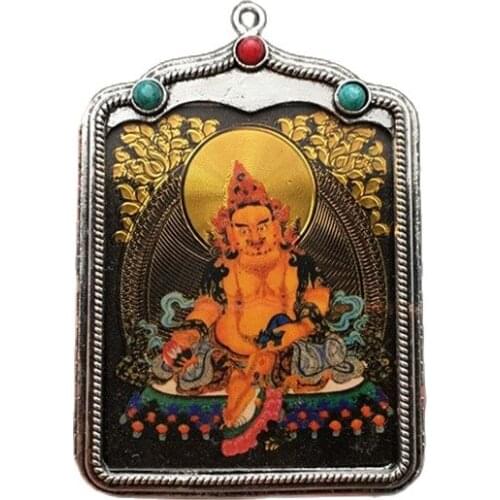 Tibetan silver inlaid with yellow God of wealth pendants