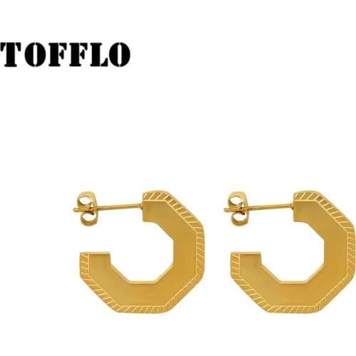 TOFFLO Stainless Steel Jewelry Geometric Pentagonal Earrings Womens Fashion Earrings BSF448