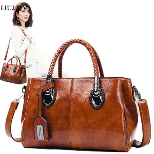Vintage Oil Wax Leather Luxury Handbags Women Bags Designer Ladies Hand Bags For Women 2021 Bag Sac A Main Femme Bolsa Feminina