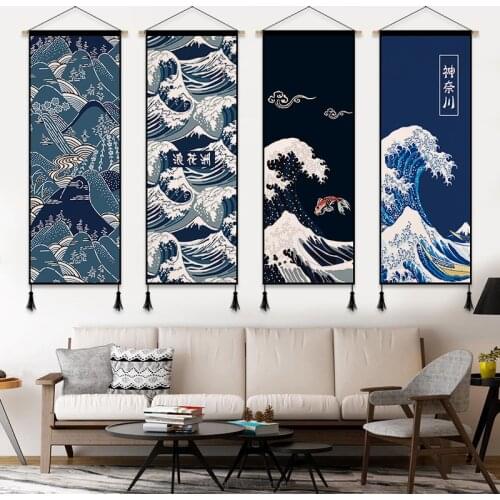 Japanese Style Ukiyo Canvas Wall Paintings Wall Art Room Decor Aesthetic Posters Kanagawa Vintage Home Decoration Tapestry