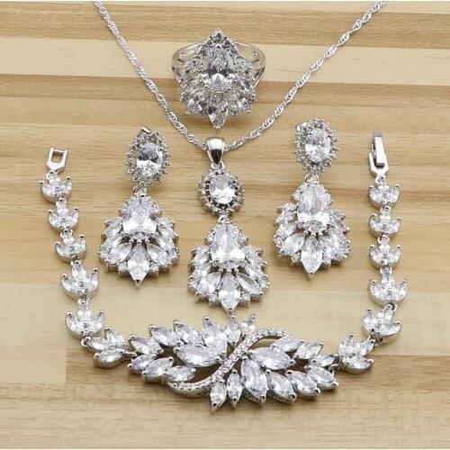 XUTAAYI Sterling Silver Jewelry Sets White Cubic Zirconia Pretty Necklace/Rings/Earrings/Bracelet For women