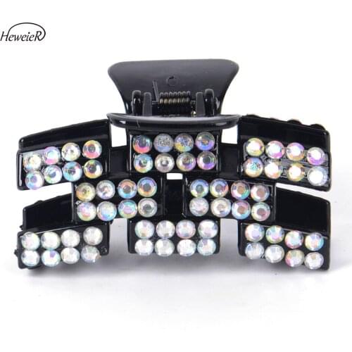 Casual Women Ladies Hairpin Black Plastic Rhinestones Hair Clip Claw Clamp Grip Hairpieces Crab Hair Jewelry Headdress Headwear