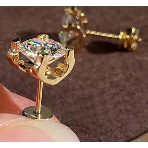 14K Yellow Gold 6 Carat Stud Earrings Women Wedding Anniversary Engagement Party Round Moissanite Diamond Elegant Trendy