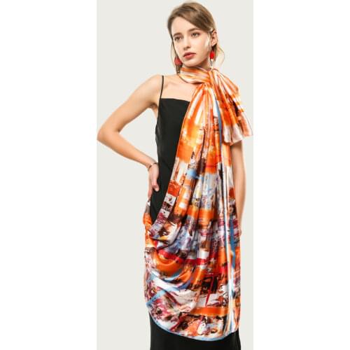 Women Silk Scarf Digital Painting Large Head Scarf Bright Color Oversize Shawl Summer New [3373]