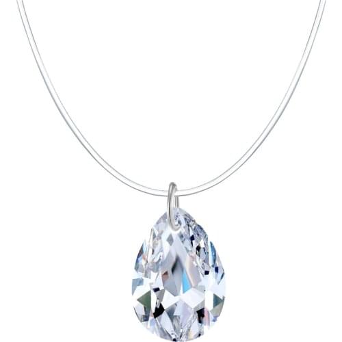 Dayoff European Clear Choker Invisible Fish Line Crystal Necklace Pendant Neck Zircon Women Clavicle Chain Feminino Collar N36