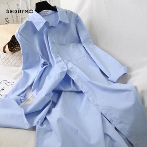 SEDUTMO Summer Shirt Dress Women White Office Dresses Sexy Elegant Vintage Fashion Casual Long Sleeve Club Party Vestidos