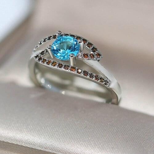 ZHOUYANG Rings For Women Girl Unique Angel Eyes Blue Brown Austria Crystal Silver Color Birthday Party Gift Fashion Jewelry R639