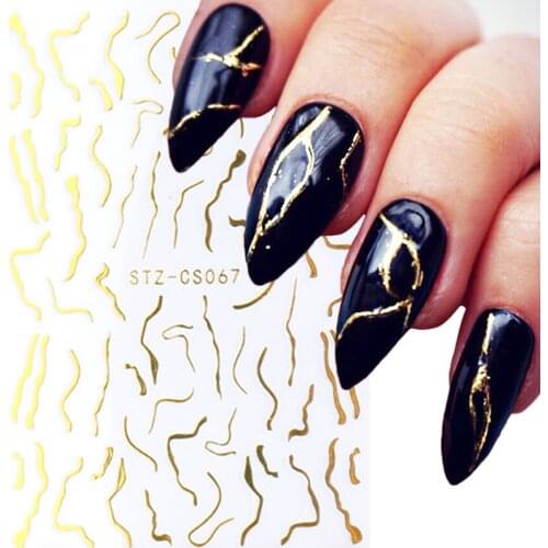 Gold Marble Wave Line 3D Nail Stickers Reflective Whirlpool Metal Stripe Tape Charm Gel Polish Decal Manicure Slider LESTZ-CS067