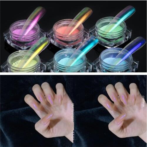 1Box Aurora Nail Powder Glitter Shiny Laser Transparent Chameleon Pigment Dust Mermaid Mirror Chrome Nail Art Tips Decorations