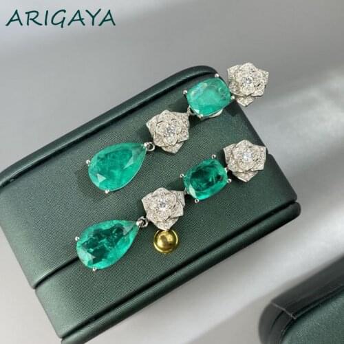 100% 925 Sterling Silver Created Moissanite Gemstone Emerald Long Drop Dangle Earrings For Women Wedding Fine Jewelry Wholesale