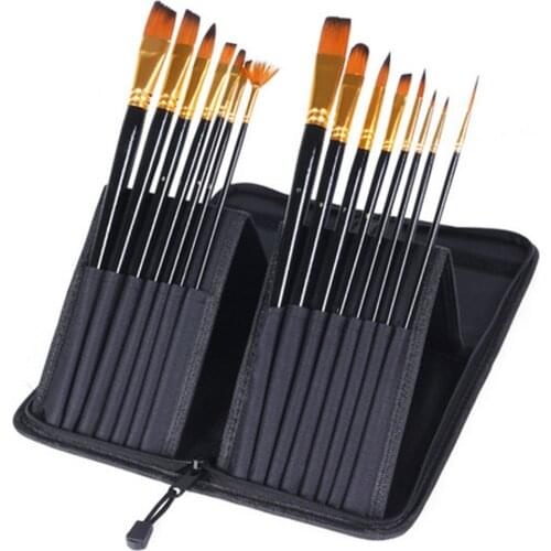 15pcs Nylon Bristles Paint Brushes Set with Carring Storage Case for Students Painting Acrylic Oil Watercolor