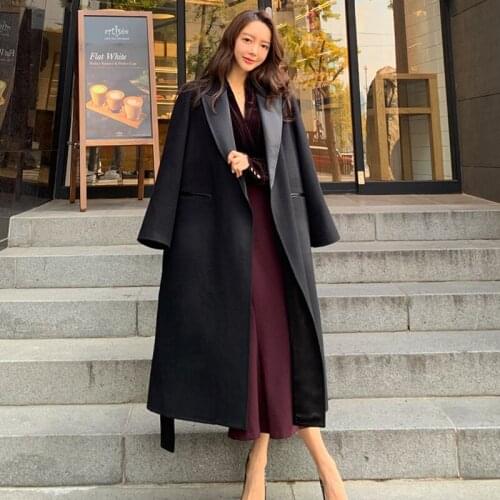 2020 Autumn Winter Women Long Trench Coat with Belt Full Sleeve Overcoat Korean Ladies Outerwear Female Windbreaker