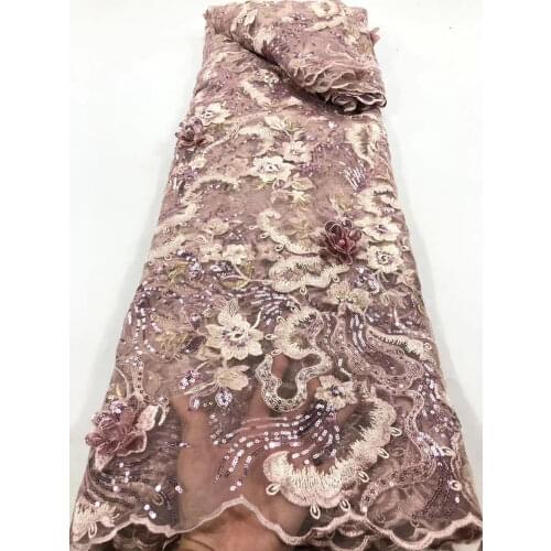 2021 African Lace Fabric 3D Embroidery Flowers With Sequins Design Sewing Skirt Party Dress Tulle Mesh Cloth 5 Yards Wholesale