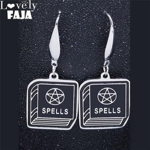2021 Fashion Witchcraft Pentagram Magic Book Stainless Steel Earrings for Women Earrings Jewelry pendientes E2S03