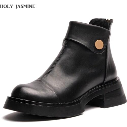 2021 Womens Fashion Autumn/winter Ankle Women Boots Square Heel Slip on Female High Heels Round Head Back Zipper Casual Shoes