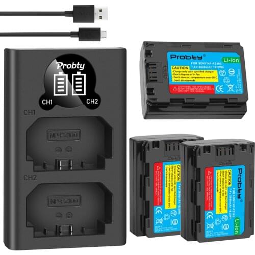 3x NP-FZ100 NPFZ100 2600mah Batteries + LED Dual Charger for Sony Alpha a9, a7R III, A7R MARK 3, Alpha a7 III, A7 MARK 3 BC-QZ1