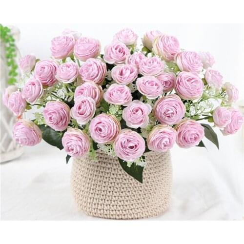 5 Forks 10 Flowers Artificial Flowers Small Silk Flores Fleur Artificielles Camellia Peony Stamens for Living Room Decoration