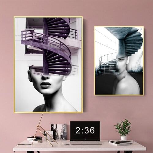 Abstract Fashion Women Stair Aisle Modern Canvas Art Posters Home Decoration Canvas Painting Wall Art High Definition Picture