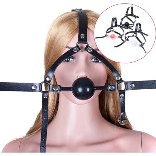 Large Silicone Ball Gag Open Mouth Plug Leather Head Harness Belt SM Bondage Slave Muzzle Oral Fixed Erotic Sex Toys For Couple