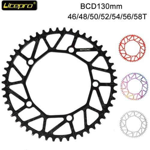 Litepro Chain wheel Road Folding Bike Chain Wheel 130 BCD 9 10 11 Speed Hollow CNC Alloy Single Disc 50/52/54/56/58T Chainring