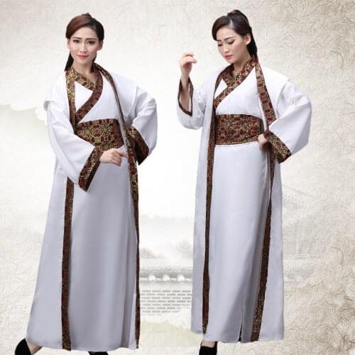 Ancient Costume Hanfu Female Chinese Folk Dance White Ladies Princess National Costume Traditional Chinese Dance Costume