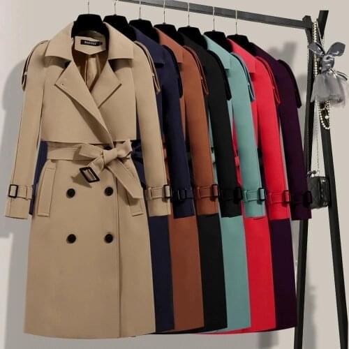Double Row Mouth Windbreaker Women Korean Basic Office Ladies Trench Coat Elegant Spring Autumn Street Buttons Belted Outerwear