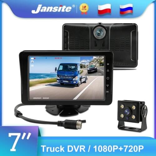 Jansite 7" DVR for Truck Registrars 1080P AHD CCTV 2-Channel split screen 12-24V Driving Cameras Time-lapse video Parking camera