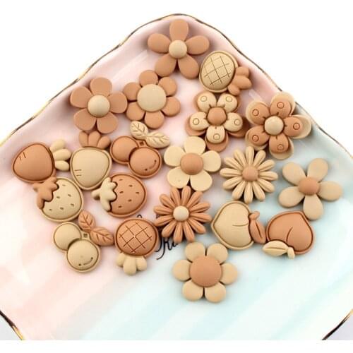 30/50 Pcs Random Light Brown Flat Back Resin Fruit/Flowers flatback Resin Cabochon for Phone Decoration Hair Bow DIY Scrapbook