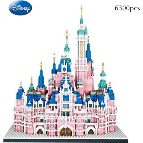 World Building Disney Pink Castle High Difficulty Mini Diamond Particle Brick Girl Adult Child Assembling Model Toy Leg