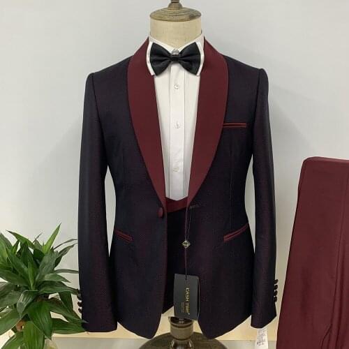 Black Checkered Dots Men Suits with one Breasted for Wedding Slim Fit Groom Tuxedo Three Piece Set Jacket+vest+Pants Fashion men