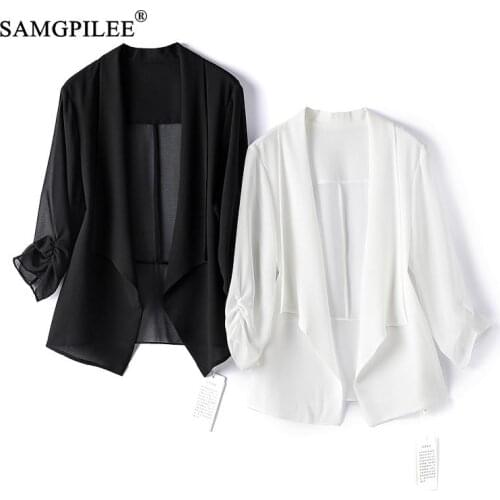 Summer Clothes For Women 2021 New Fashion Elegant Chiffon Cardigan Outfit Sunscreen Air-conditioning Shirt Without Buckle Jacket
