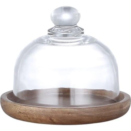 Multifunctional Mini Dessert Serving Stand Acacia Cake Dish With Dome Lid Platter Cake Plate For Home Hotels