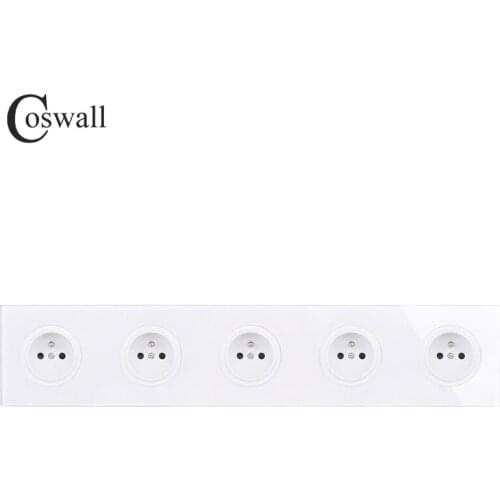 Coswall Crystal Tempered Pure Glass Panel 16A 5 Gang French Standard Wall Power Socket Grounded With Child Protective Lock