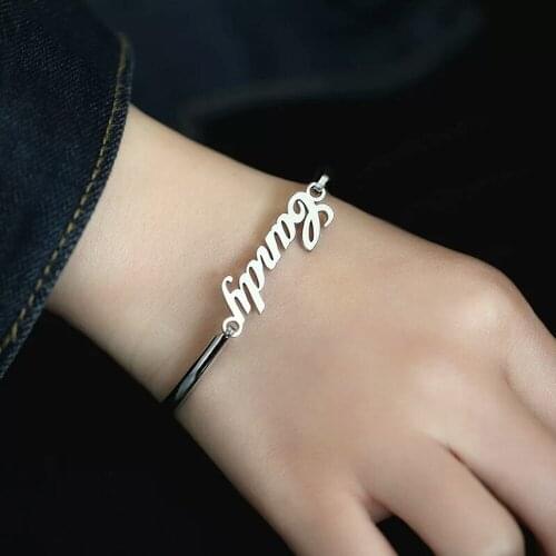 2021 New Product Personality Ladies Stainless Steel Bracelet Custom Name And Nameplate Rose Gold Bracelet Ladies Fashion Jewelry