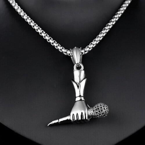 New Arrival Stainless Steel Hiphop/rock Holding a microphone shape pendant fashion Creative men necklaces jewelry