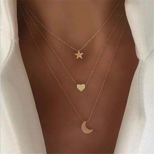 New Necklace Fashion Jewelry Star Moon Love Necklace Multilayer Necklace Gothic Statement Necklace Women Choker Wholesale
