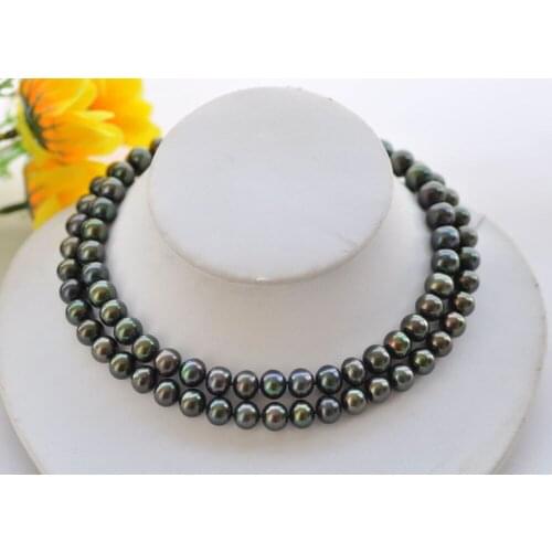 P7526 30" 11mm Round Peacock-Black Freshwater Pearl Necklace