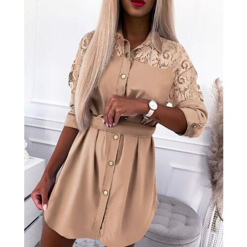 Fashion Sequins Pocket Shirts Dress Women Long Sleeve Mini A-Line Dress High Waist Buttons Turn-down Collar Dress Fall Spring