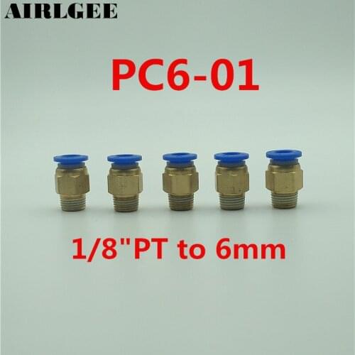 5 Pcs 6mm Tube 1/8" Thread One Touch Air Pneumatic Quick Connectors