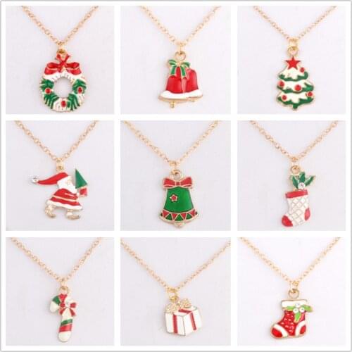 Gift Santa Claus wreath Christmas necklace stockings Candy cane reindeer pendant necklace choker fashion costume jewellery women