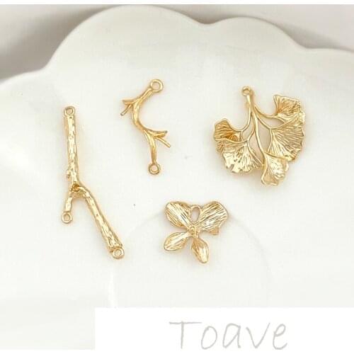 Copper-plated 18K gold color-preserving porous branches of Ginkgo biloba leaves DIY earrings necklace jewelry materials