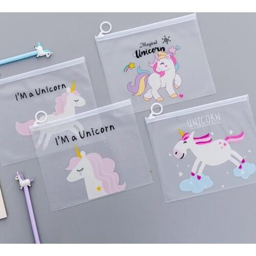 Korean Translucent Unicorn Cute Girl Pencil Case Stationery Bag Creative Storage File Bag Office Stationery Desk Organizer